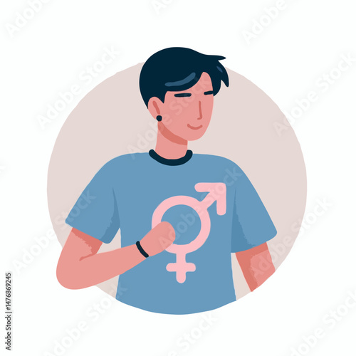 Man wearing gender symbol t-shirt 
