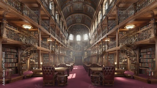 Wallpaper Mural Atmospheric grand library interior with rows of books. Evokes knowledge and history. Torontodigital.ca