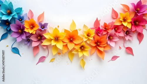 A vibrant garland of handcrafted paper blossoms cascades, each petal meticulously shaped and colored in a spectrum of hues
