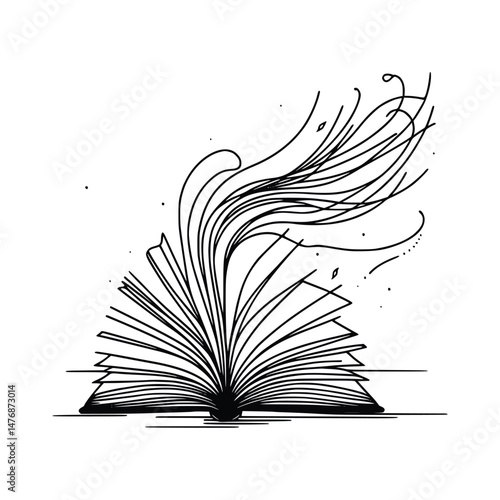 Open book emits swirling lines of magic and mystery with transparent background