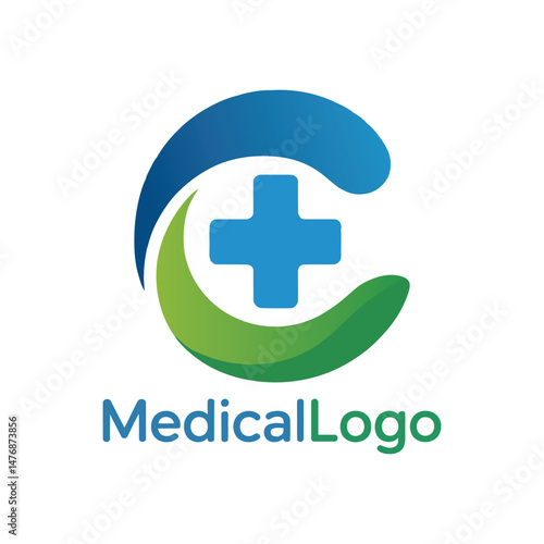 A medical logo with a cross and curved elements