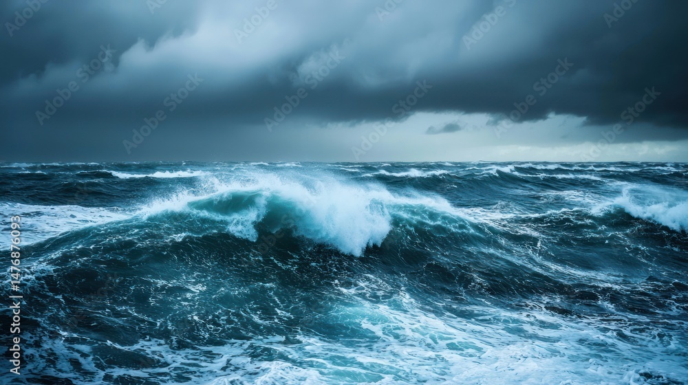Fototapeta premium A dramatic ocean storm with dark clouds and high waves