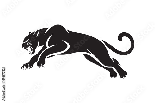 A fierce black panther mid-leap stylized vector art