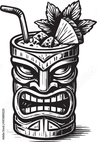 tiki glass cocktail drink vector illustration