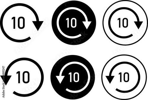 10 seconds backward and fast forward button. Round repeat and next buttons. Player playback elements. Circle arrow icon. Replay or next symbol
