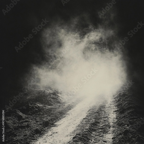 Dusty path disappearing into a bright, foggy distance