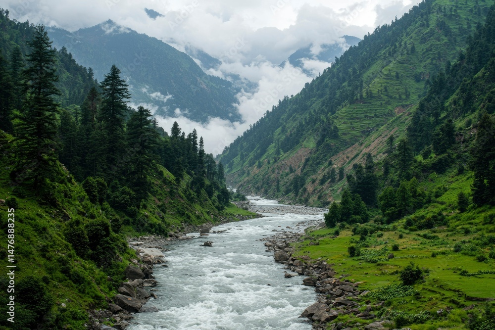 Obraz premium Mountain River Valley Landscape