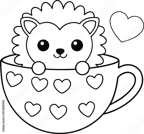 A Hedgehog Sitting In A Teacup With Hearts Floating Coloring Pages