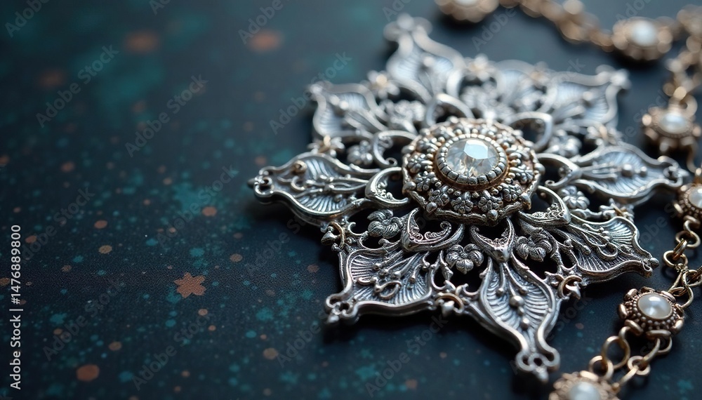 Obraz premium Intricate silver filigree design, delicate and ornate, showcasing fine metalwork detail , filigree, metal, silver