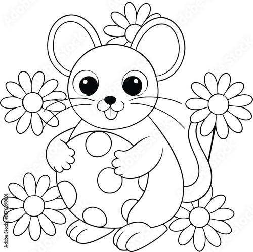 A Mouse Holding A Giant Piece Of Cheese In A Field Coloring Pages
