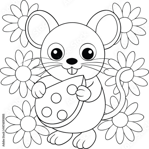 A Mouse Holding A Giant Piece Of Cheese In A Field Coloring Pages