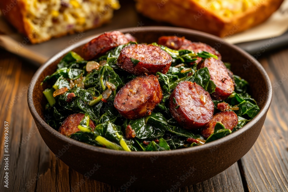 Savory sausage and greens dish Savory sausage and greens dish