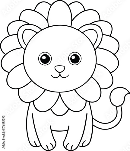 create a cute lion in  garden In Black Outline Coloring Pages