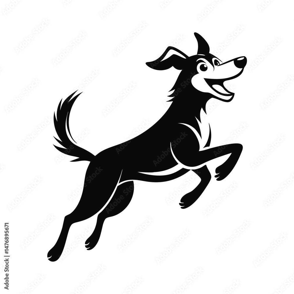 Fototapeta premium Happy Black Dog Jumping in Joy