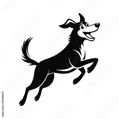 Happy Black Dog Jumping in Joy