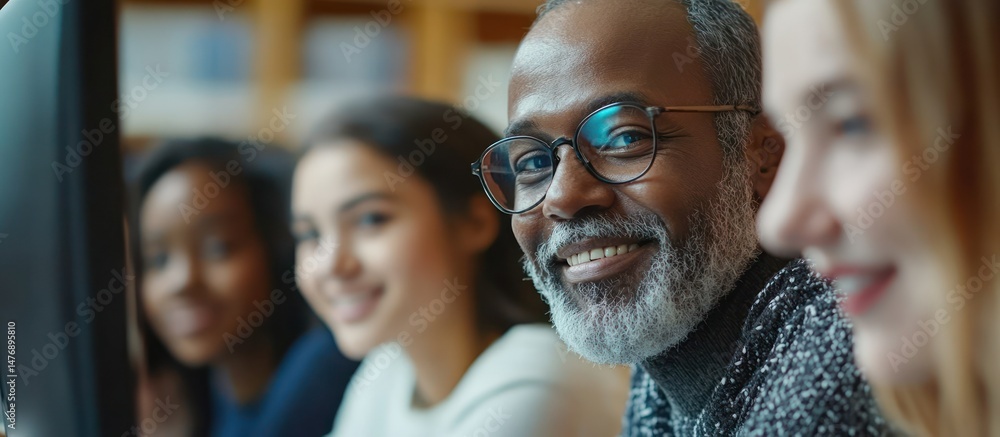 Obraz premium Smiling People at Computer