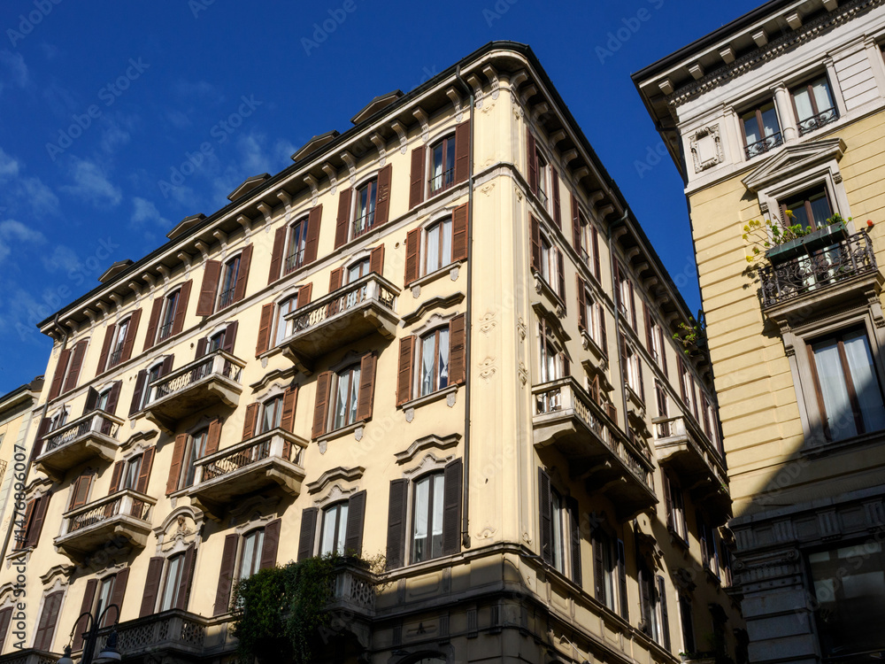 Fototapeta premium Historic buildings along via Torino in Milan, Italy