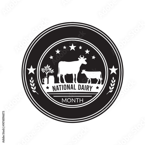 National Dairy Month Silhouette Vector Illustration, Solid White Background.