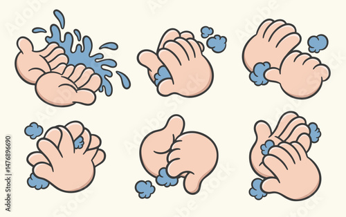 Handwashing Steps Cartoon Illustration Set