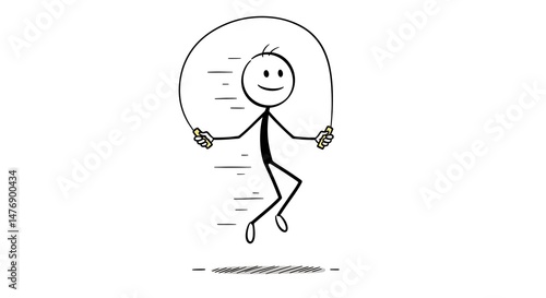 Cartoon stick figure enjoys skipping rope, promoting fitness and well-being