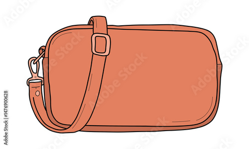 Vector illustration of a trendy crossbody bag in terracotta color. A stylish summer accessory, ideal for casual outfits, vacations, and fashion design projects. Isolated on white.