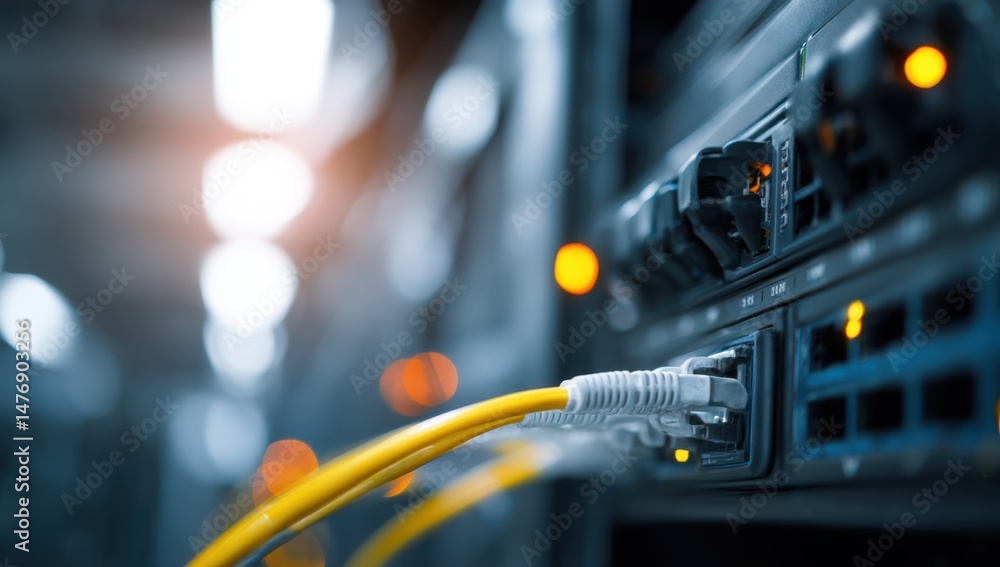Naklejka premium Server rack data center ethernet connections