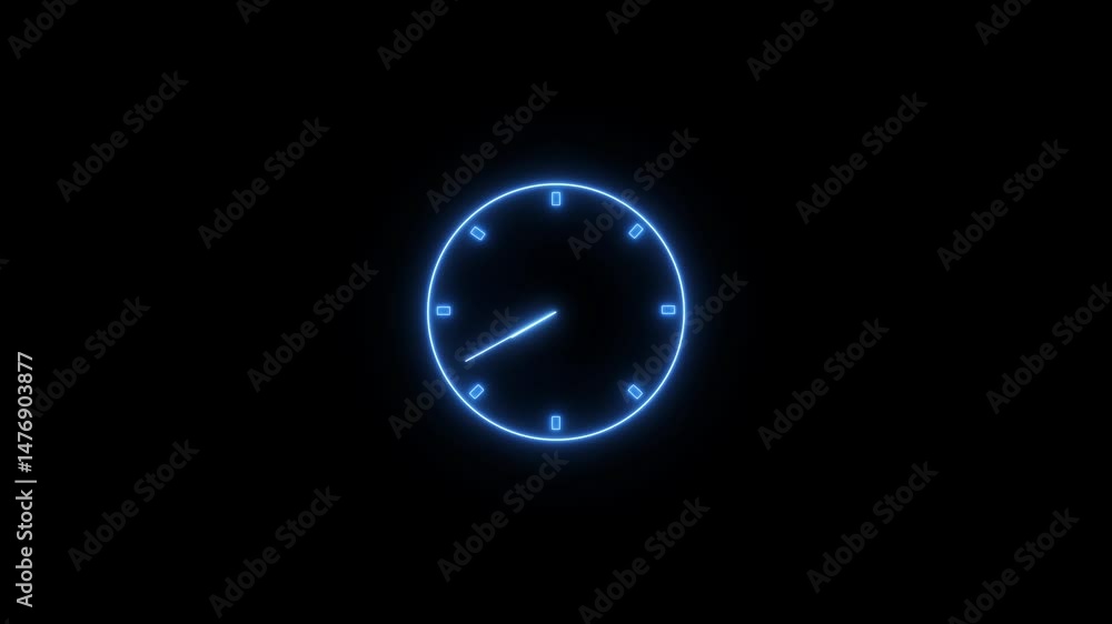 Abstract neon clock icon animation. Digital and analog clock 24 hours isolated on black background 4k video. Abstract neon clock icon animation. Digital and analog clock 24 hours isolated on black background 4k video.