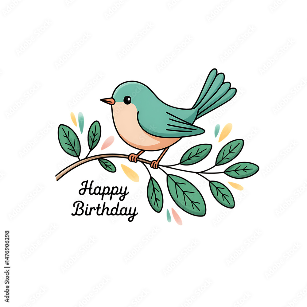 Fototapeta premium Cheerful Birthday Bird Illustration Isolated on Transparent Background. Cute Bird Wishing Happy Birthday PNG.