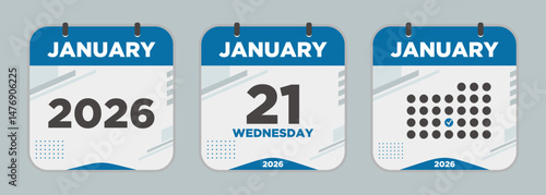 Modern Calendar icon. January. 2026 21 day. The concept of waiting for an important date. Day calendar with date January 21. Cheklist day calendar. Vector illustration.