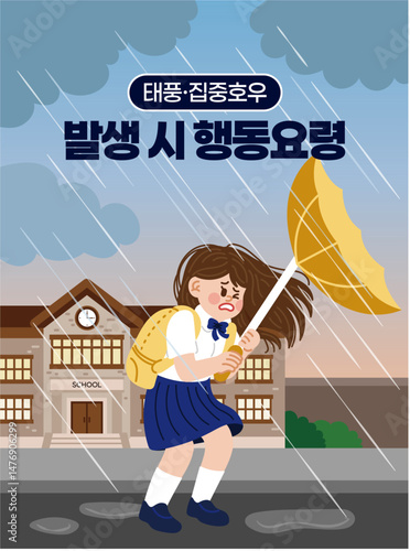 Typhoon and Heavy Rain Safety Poster – Emergency Guidelines for Students during Stormy Weather
