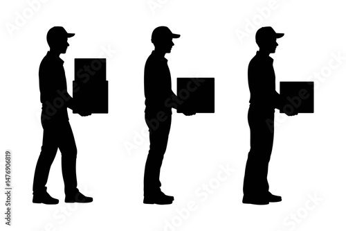 Delivery man silhouette carrying package boxes