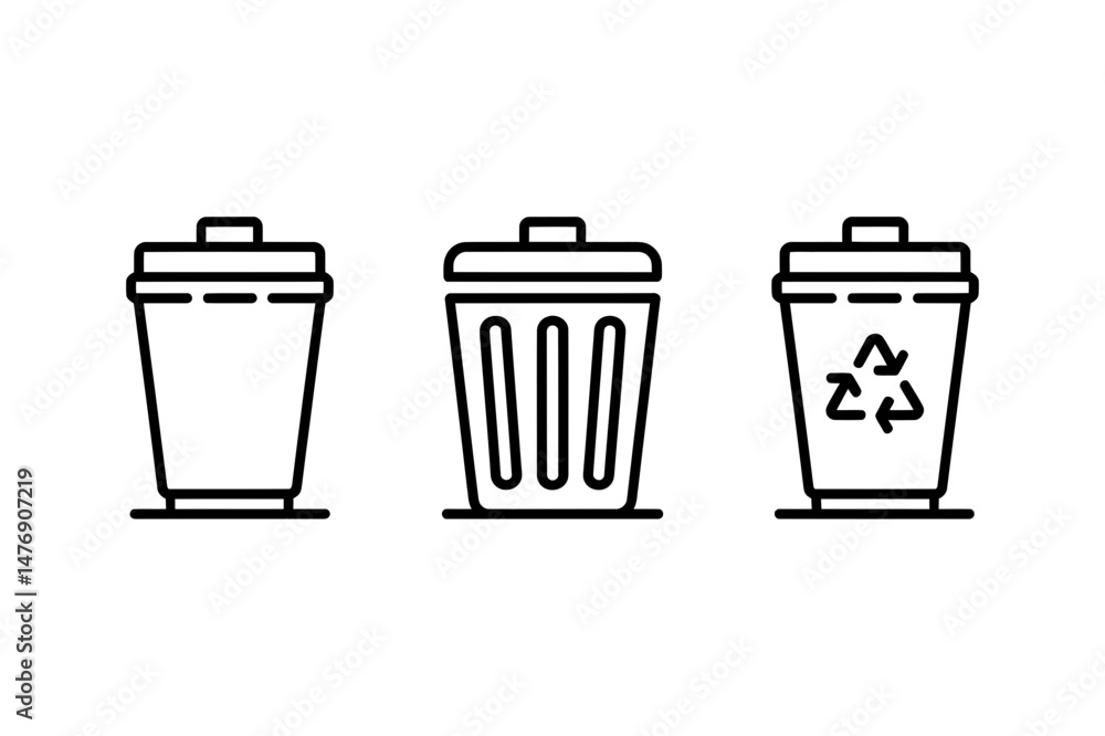 Trash recycle bin waste container outline set icon Trash recycle bin waste container outline set icon