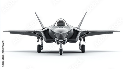 Sleek, gray military jet with angular design on white
