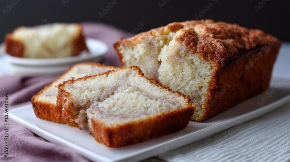 Deliciously baked cinnamon swirl bread on white plate with soft texture Deliciously baked cinnamon swirl bread on white plate with soft texture