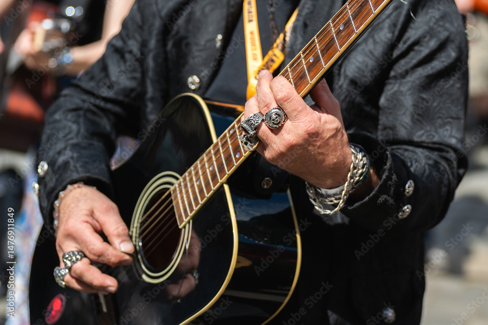 World Guitar Record concert in the Wrocław market square, Poland. Detail of the guitar.