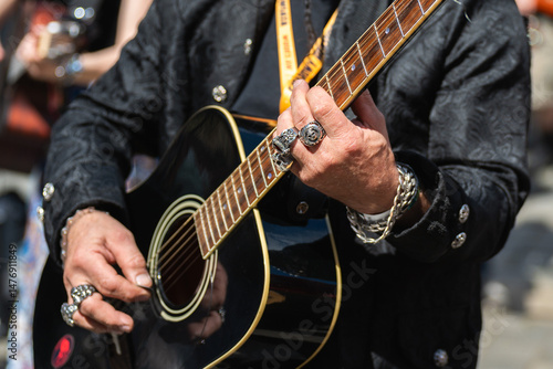 Obraz na płótnie World Guitar Record concert in the Wrocław market square, Poland. Detail of the guitar. w salonie