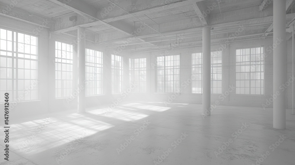 Empty industrial space bathed in bright light. Empty industrial space bathed in bright light.