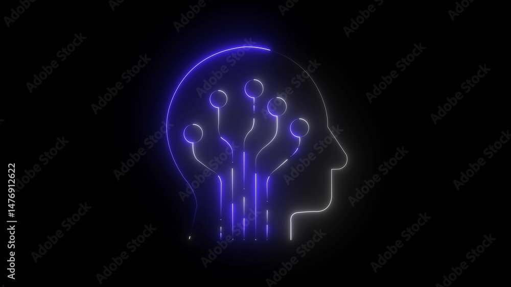 Glowing neon ai-brain icon isolated on black background. HD Video motion graphic animation icon artificial intelligence animation Glowing neon ai-brain icon isolated on black background. HD Video motion graphic animation icon artificial intelligence animation