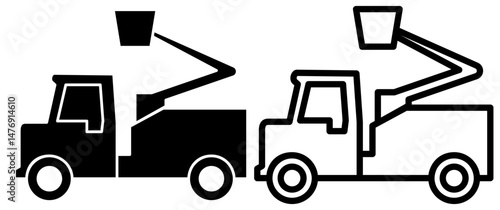 aerial work portal truck icon, flat style pictogram icon for ui or ux mobile app, vector illustration logo symbol design, isolated on white