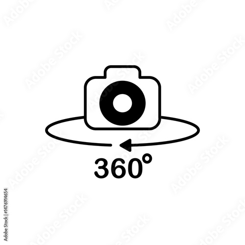 360 camera icon, flat style pictogram icon for ui or ux mobile app, vector illustration logo symbol design, isolated on white