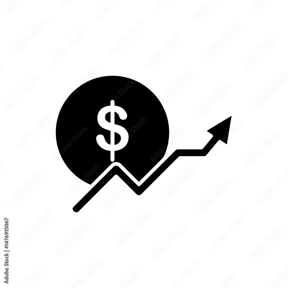 dollar icon with rising arrow, simple flat style, vector illustration symbol sign logo template pictogram, for ui or ux isolated on white for mobile app, editable dollar icon with rising arrow, simple flat style, vector illustration symbol sign logo template pictogram, for ui or ux isolated on white for mobile app, editable