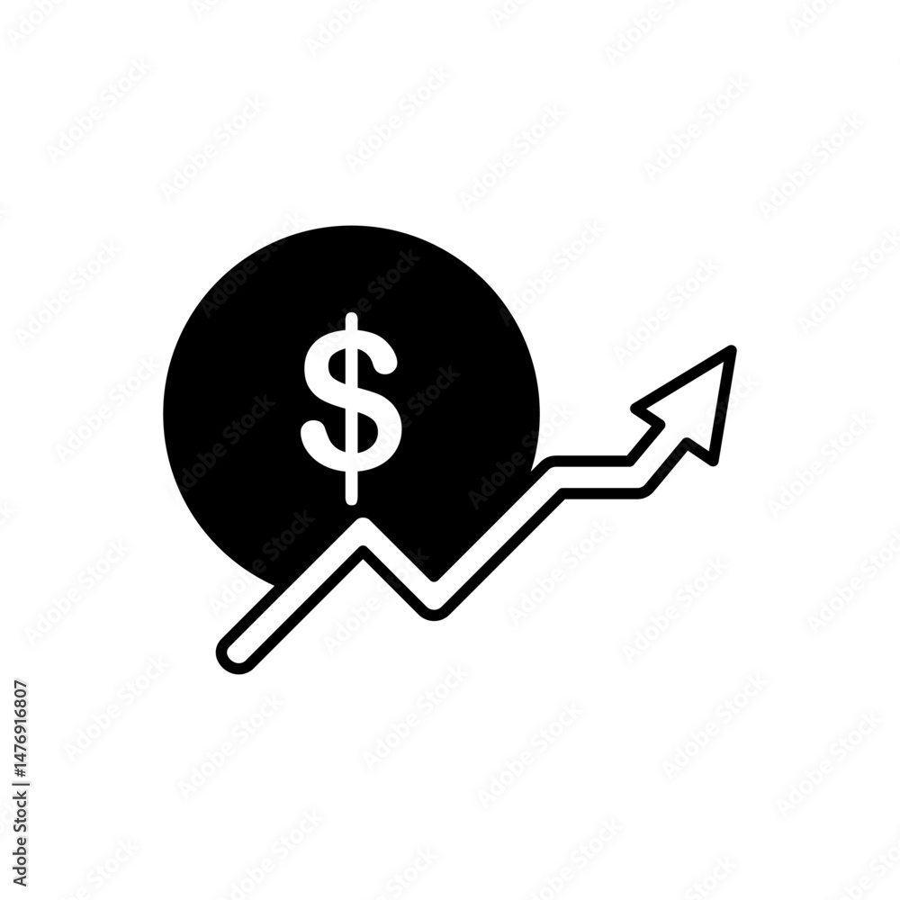 dollar icon with rising arrow, simple flat style, vector illustration symbol sign logo template pictogram, for ui or ux isolated on white for mobile app, editable dollar icon with rising arrow, simple flat style, vector illustration symbol sign logo template pictogram, for ui or ux isolated on white for mobile app, editable