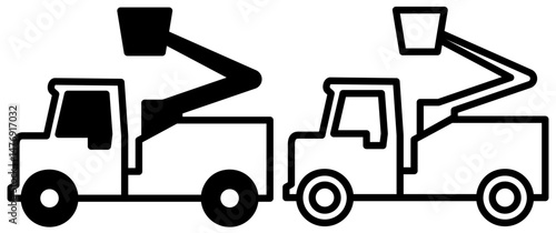 aerial work portal truck icon, flat style pictogram icon for ui or ux mobile app, vector illustration logo symbol design, isolated on white