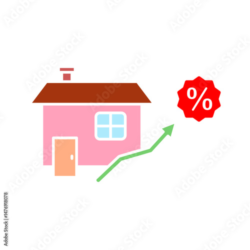 house price growth icon, building price increase presentation, simple flat style, illustration, logo sign symbol pictogram template, for ui or ux isolated on white for mobile app, editable