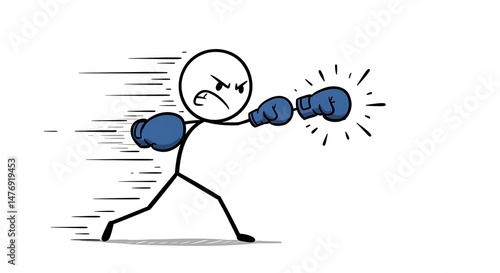 Dynamic stick figure boxer delivering a powerful punch with speed lines