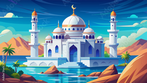 Majestic white mosque by the sea.. Very beautiful,