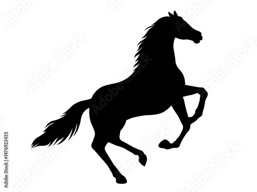 Vector Prancing Horse Monochrome Silhouette Illustration Isolated On A White Background.