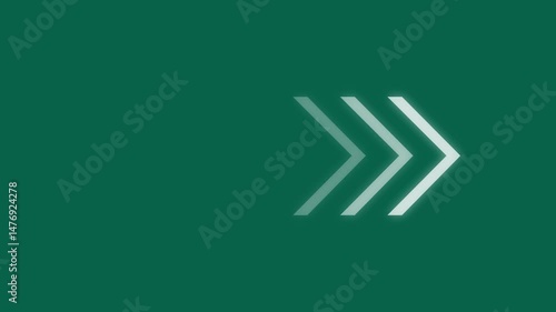 Glowing white color light arrows sign green color background..