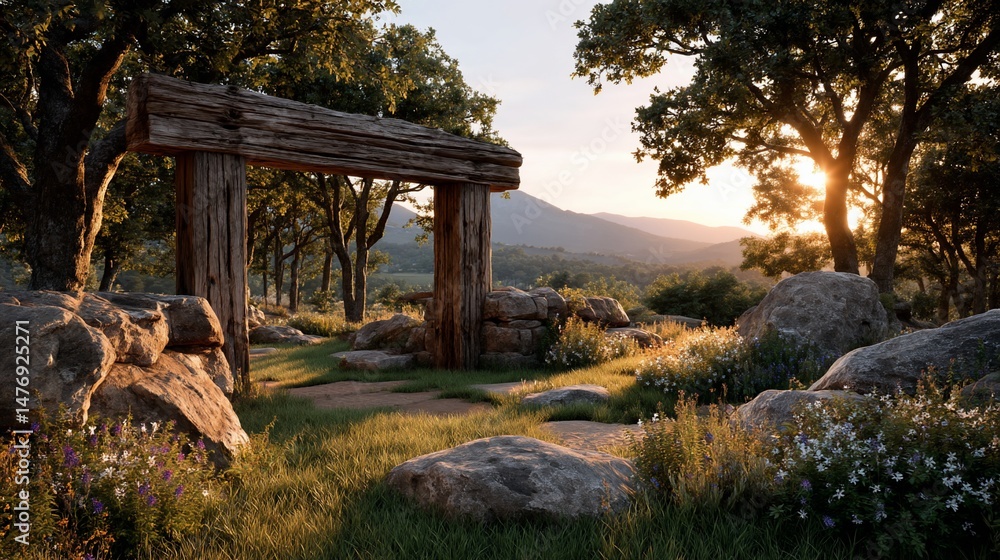 Fototapeta premium Rustic forest vista at sunset