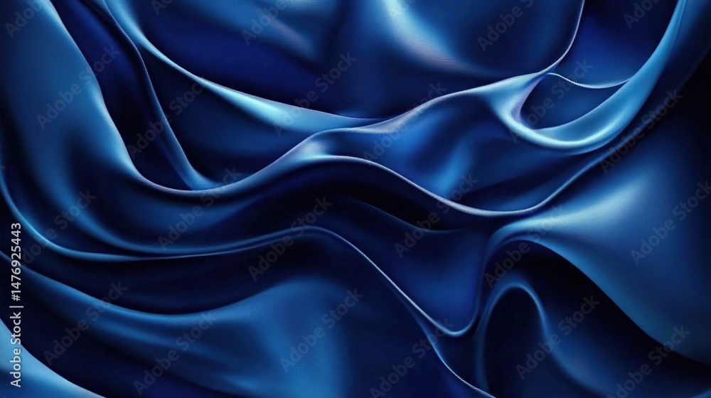 Fototapeta premium Deep blue satin fabric with smooth surface and natural flowing folds.